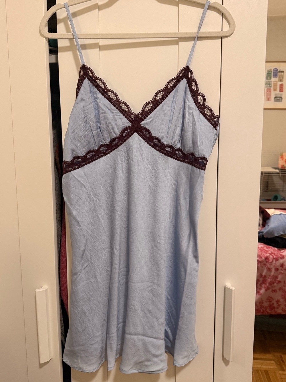 NWT Wild fable Light Blue Slip Dress with Burgundy Lace Trim